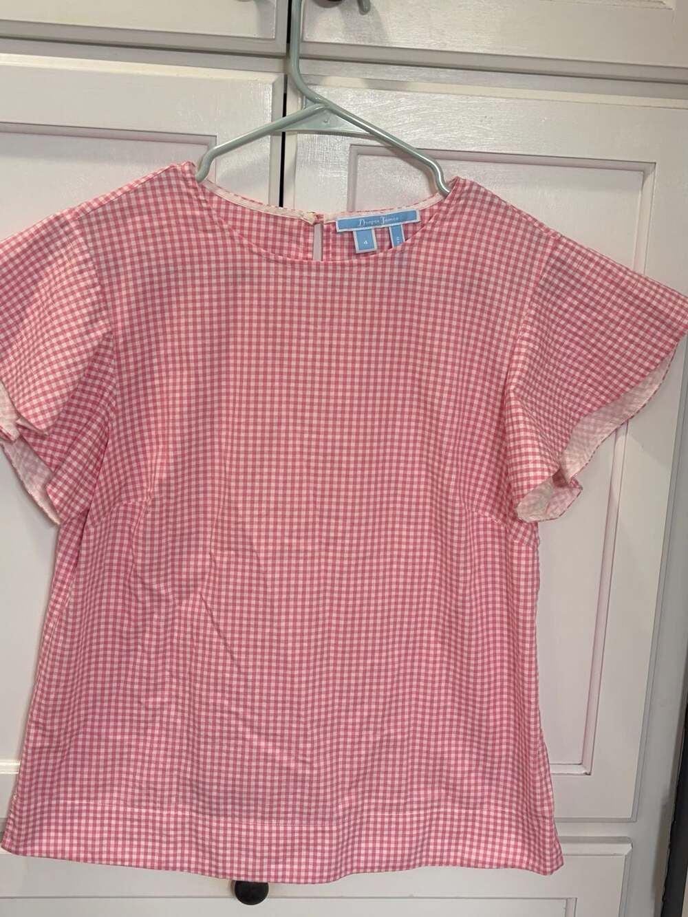 Draper James Pink White Gingham Flutter Sleeve Blouse Size 4 Preppy SouthernChic
